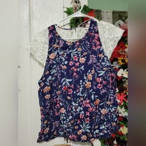 a'gaci Floral Sleeveless Blouse - Navy and Multicolor
